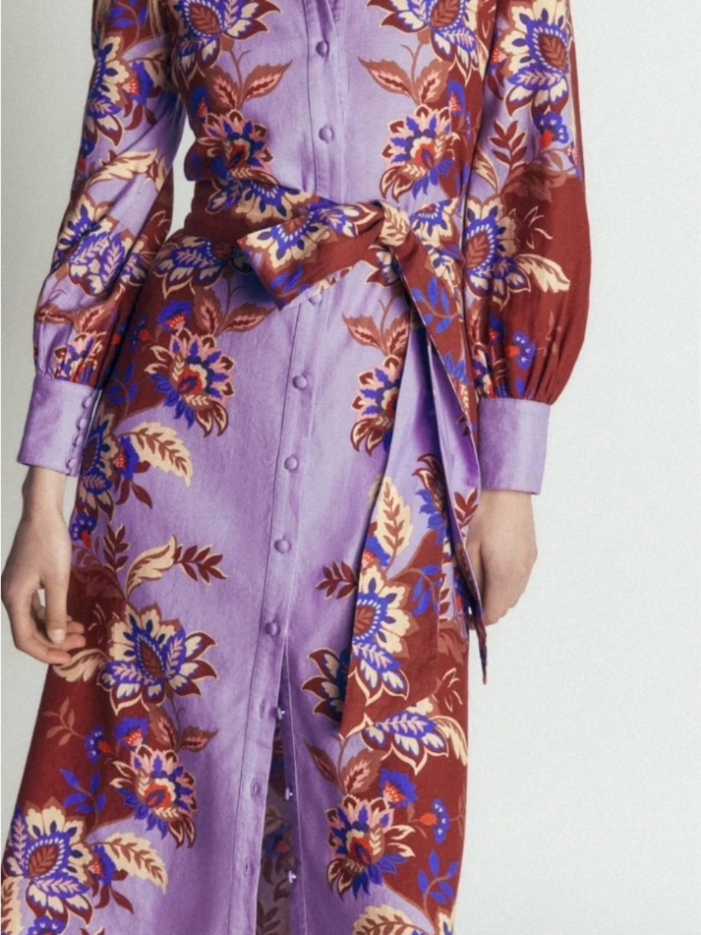 Boden Rust and Lilac Floral Button-Front Long Sleeve Dress - Picture 2 of 4